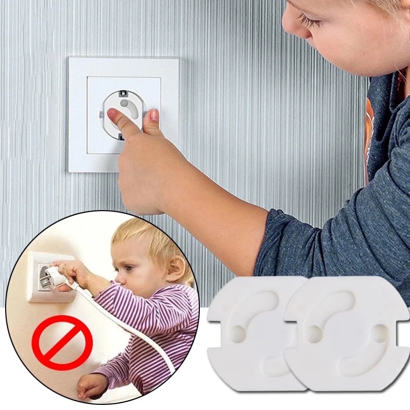 Stop Kontak Listrik EU Power Socket Bulat 2lubang Praktis Baby Safety Guard Protection Anti Colokan Shock Listrik Pelindung Cover Plastik Kunci Pengaman