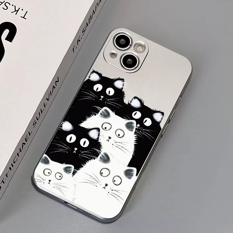 IPHONE Soft Electroplate Case Kompatibel Untuk Iphone11 14 13 12 Pro Max Kucing Lucu Casing Ponsel XS XR X8 +7 6S Plus Mini TPU Silikon Shockproof Cover