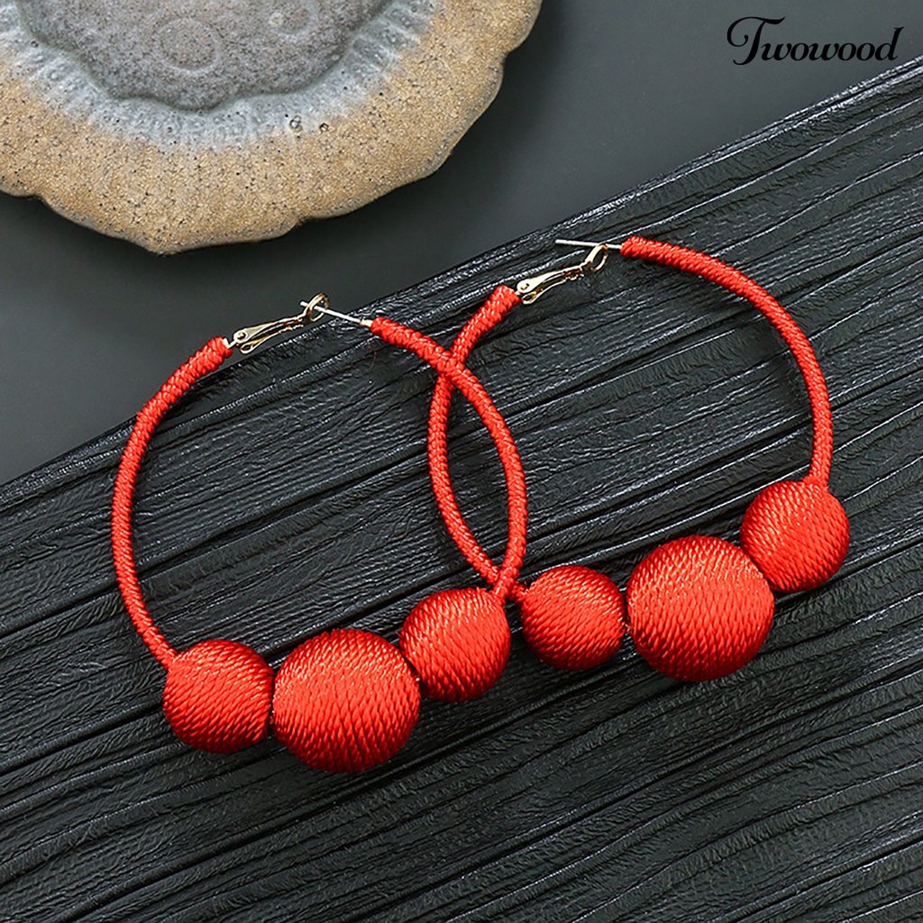 Twowood 1pasang Anting Menjuntai Rumbai Desain Perhiasan Hadiah Merah Wanita Pernikahan Drop Earrings Untuk Festival