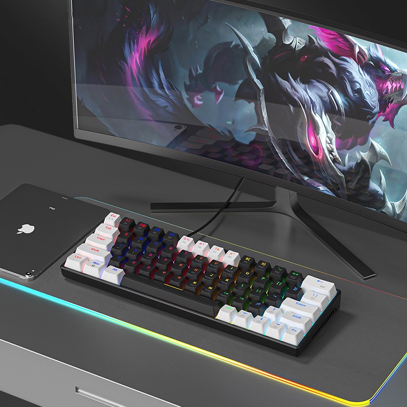 63keys Keyboard Mekanik Kabel Gaming Keyboard Blue Red Switch Tombol Keyboard RGB Cahaya