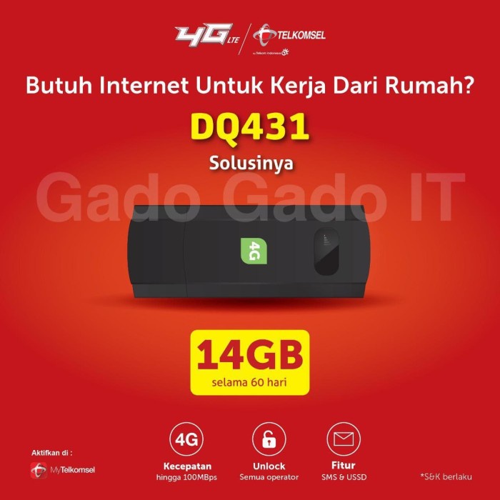 USB MODEM 4G LTE DQ431 BUNDLING TELKOMSEL SUPPORT ALL OPERATOR (UNLOCK