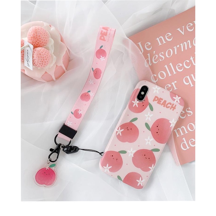 IPHONE Musim Panas Tropical Fruits Phone Strap Pink Peach Durian Manggis Anti Hilang Kain Lanyard Untuk Iphone7 8 PLUS X XR XS 11 12 13 14 PRO MAX SE 2020 Panjang Dapat Dipilih