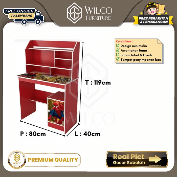Meja Belajar Karakter Anak + Lemari / Meja Belajar Motif Spiderman