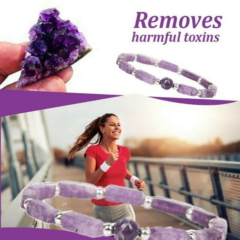 1pc Gelang Pelangsing Manik-Manik Amethyst Indah/Energi Batu Tubuh-Memurnii Kelelahan Pergelangan Tangan Rantai/Wanita Penurunan Berat Badan Yoga Bangle