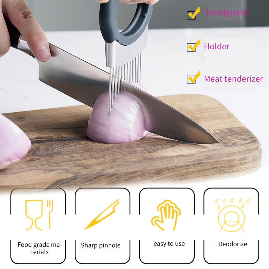 12jarum Stainless Steel Pemotong Bawang Holder Mudah Plugging Dapur Pemotong Gadget Non-slip Pemotongan Jarum Tahan Lama Pemotong Kentang Pengiris Serbaguna Pengupas Bawang Dengan Sabun