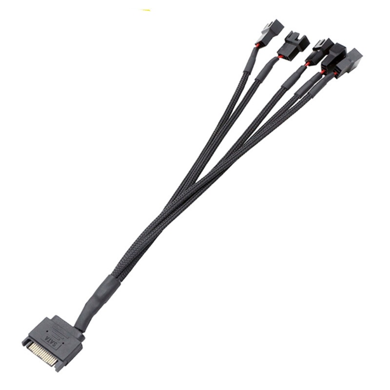 Kabel Adaptor VIVI 15Pin Ke 5-Port 3pin/4pin Kabel Kipas Pendingin Kepang Nilon Hitam