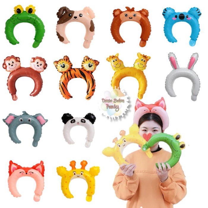 Balon Foil Bando Karakter Animal / Headband Balloon / Balon Bandana