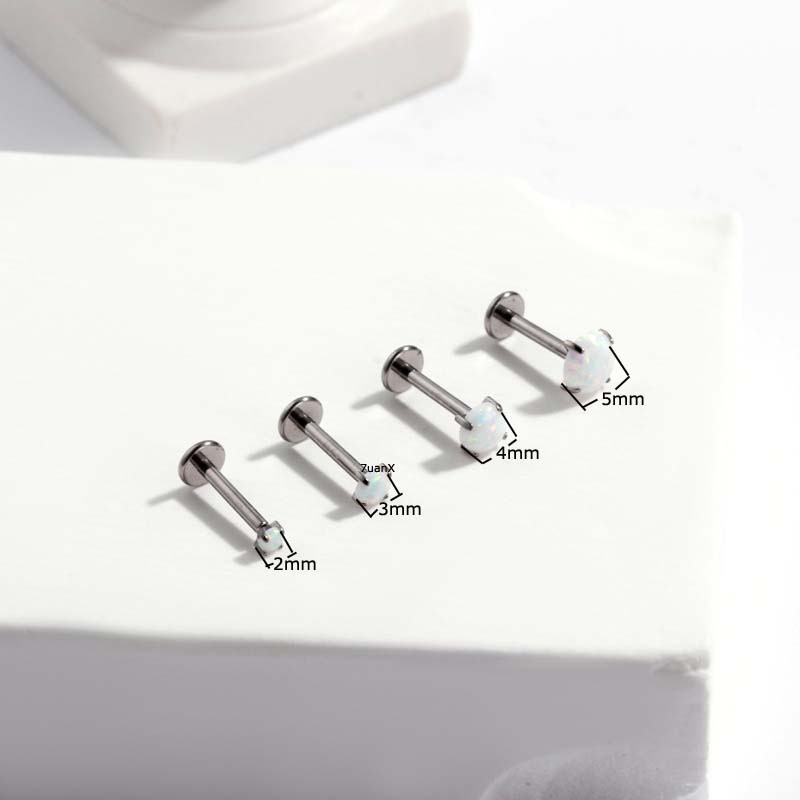 1biji Labret Stud G23 Titanium Opal Insert Head Surgical Steel Bibir Telinga Helix Piercing 16Gauge Hypoallergenic