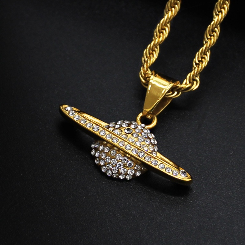 Zh Perhiasan Retro Fashion Pria Zirkon Hip Hop Planet Liontin Kalung Aksesoris Pesta