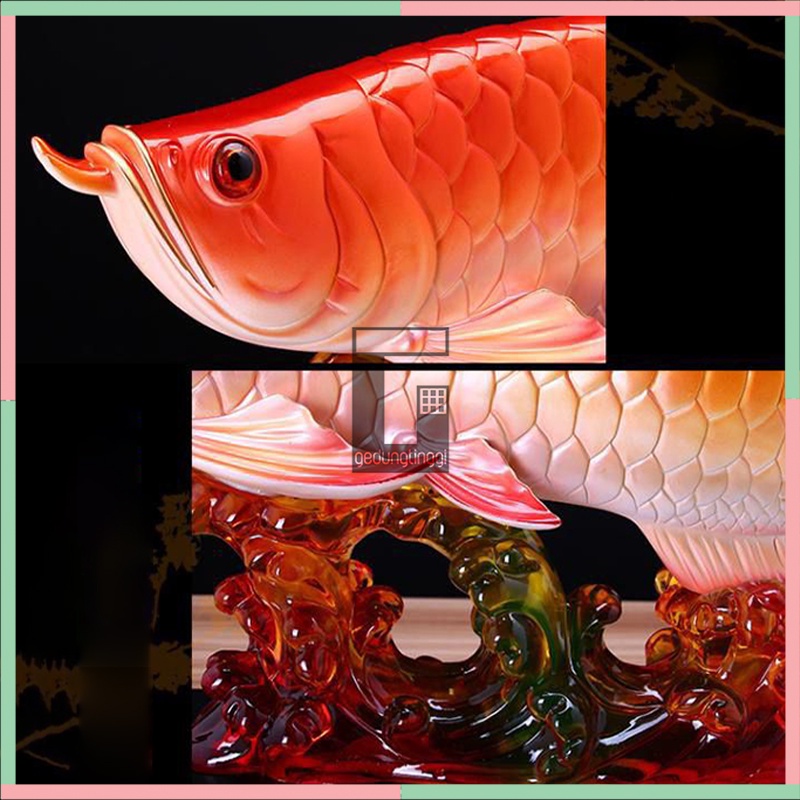 Patung Pajangan Hiasan Ikan Arwana Arowana Golden Silver Red Supered Gold Albino Kuning Hb Pino Blue Base Bluebase Mata Merah Jardini Jardin Crossback Brazil Banjar Hadiah Kado Fengshui Fengsui Feng Shui Rejeki Hoki Meja Kantor Batu Resin Baby Besar Jumbo