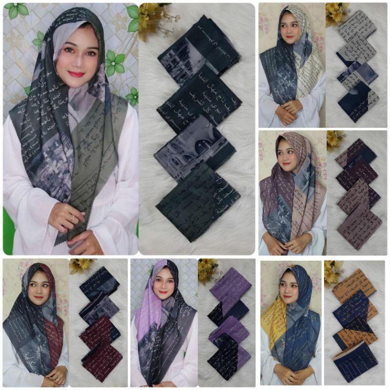 KERUDUNG JILBAB HIJAB REMAJA BAHAN VOAL KORAN  TULISAN ARABIC ARABIAN SANTRIWATI KOREAN AKSARA  JAWA