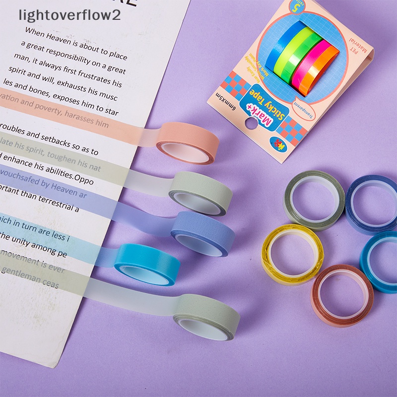 [lightoverflow2] 5roll 5warna Sticky Note Tab Neon Transparan Bendera Stiker Alat Tulis Anak Hadiah Sekolah Perlengkapan Kantor Dekorasi DIY [ID]