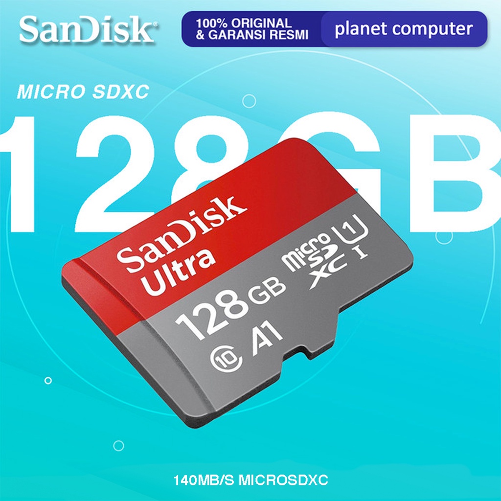 SanDisk Ultra MicroSD 128GB A1 140MB/s MicroSDXC UHS-I Class 10 Resmi