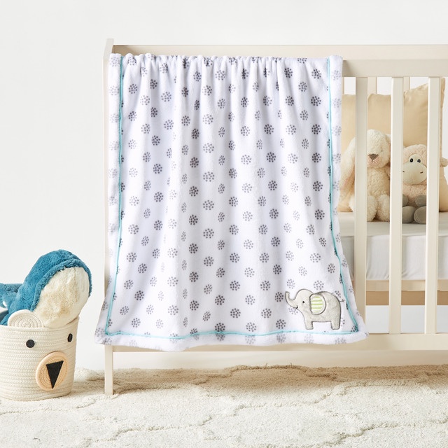 Babyshop Juniors Elephant Applique Fleece Baby Blanket - 76X102 Cms