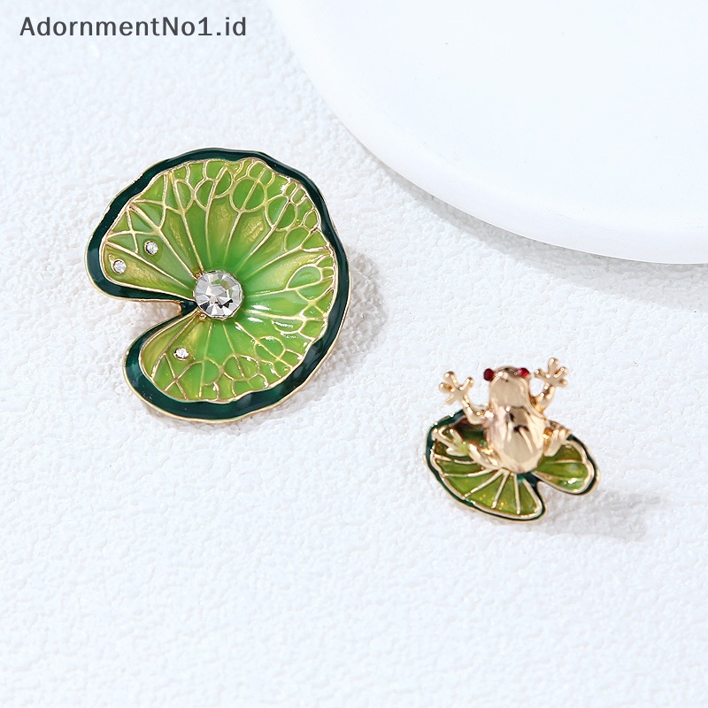 [AdornmentNo1] 2pcs Fashion Lotus Leaf Frog Berlian Imitasi Bros Pin Untuk Pakaian Wanita Pesta Perhiasan Accessries [ID]