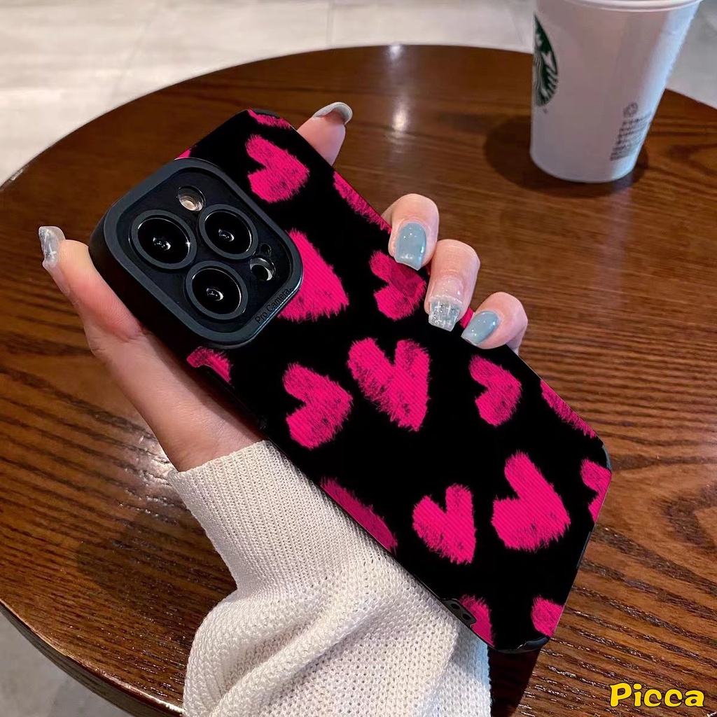 IPHONE Retro Fashion Rose red Love Heart Phone Case Kompatibel Untuk Iphone7 8 Plus11 13 14 12 Pro MAX X XR XS MAX 7Plus Silicon Shockproof Mewah Tekstur Kulit Lembut Tpu Cover