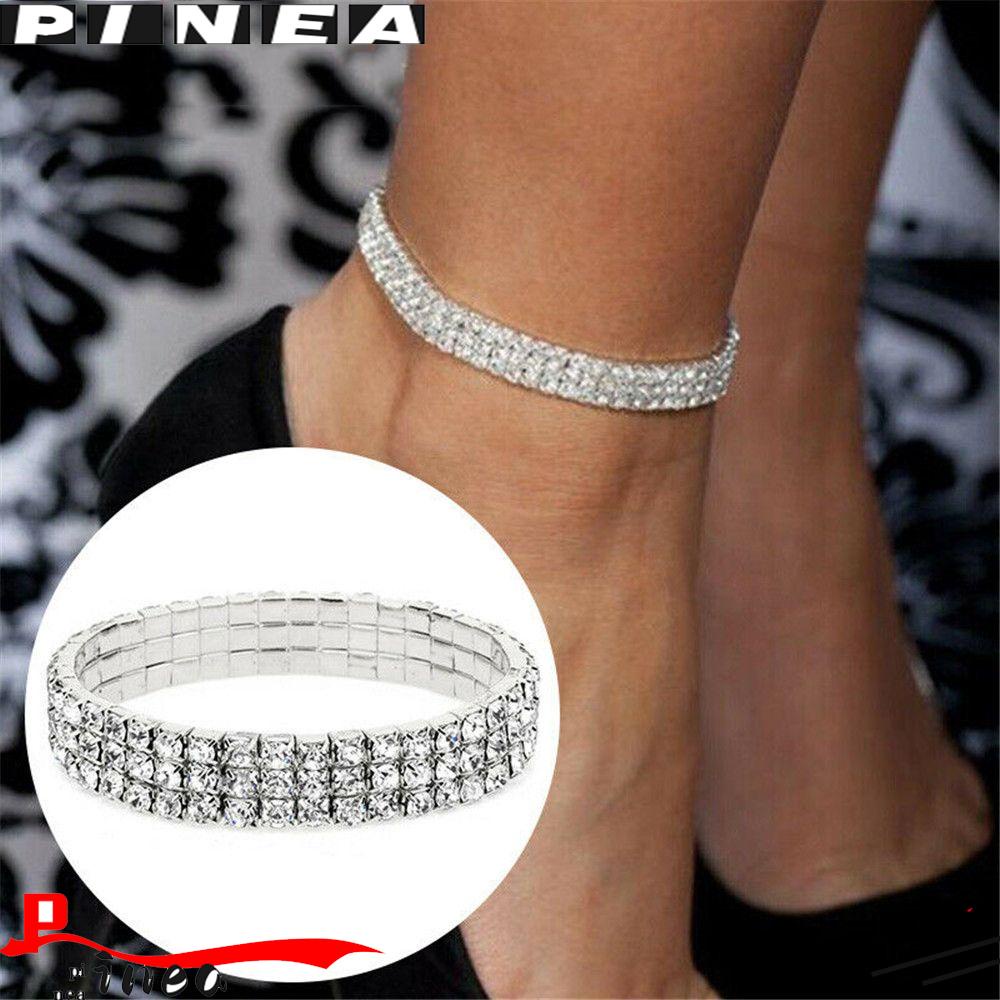 Gelang Rantai Kaki Hias Kristal Berlian Imitasi Warna Silver Gaya Punk Untuk Perempuan