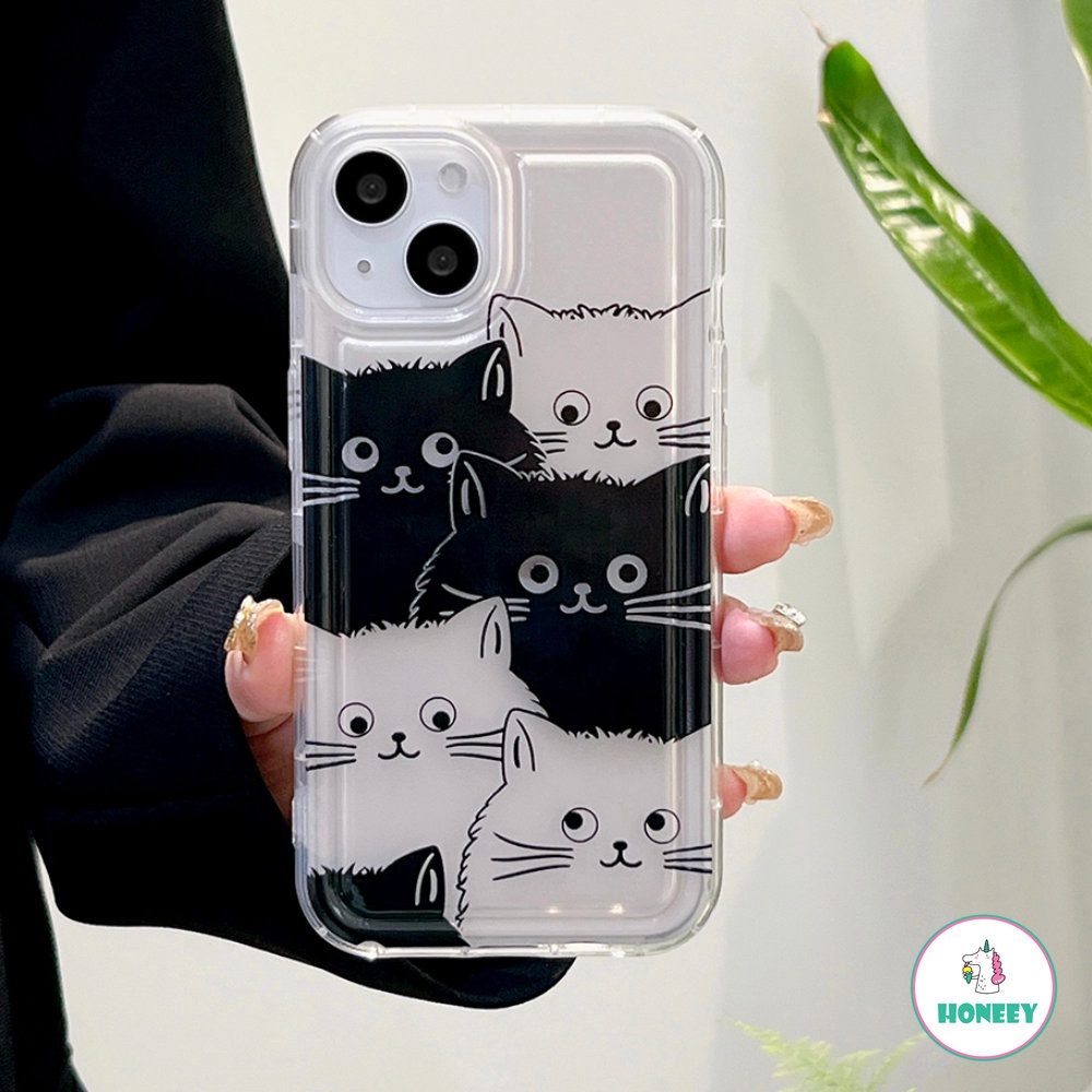 IPHONE Casing Bening Kucing Hitam Dan Putih Simple Lucu Untuk Iphone12 13 14 Pro Max 11 Pro Max XR XS X6 7 8 Plus Soft Back Anti-Shock Cover