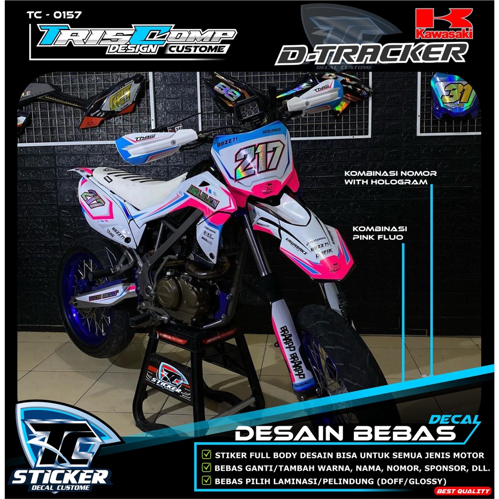 TC0157 - Decal kit Sticker Dtracker 150 (Premium glossy combinasi pink fluo feat number hologram) - 
