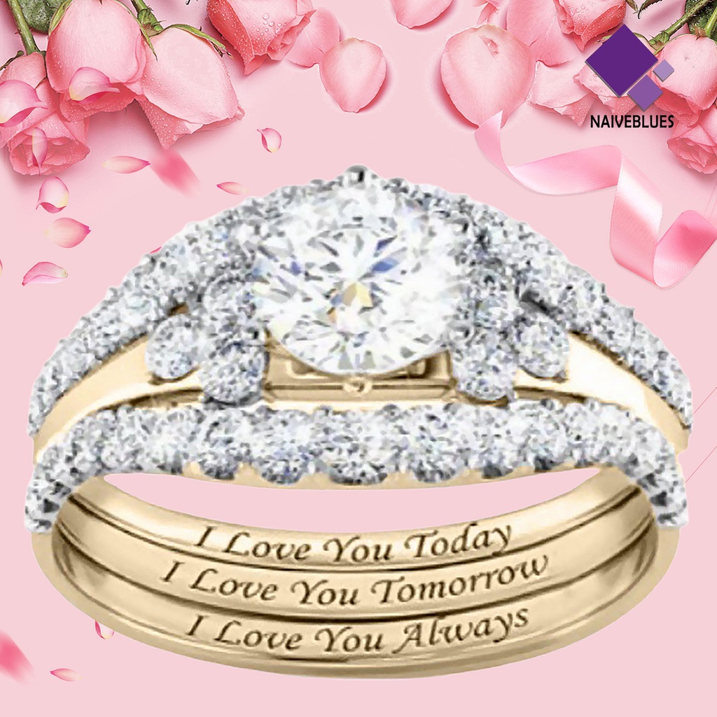 &lt; Naiveblues &gt; 1set Cincin Wanita Electroplate Berkilau Alloy Halus Ladies Ring Untuk