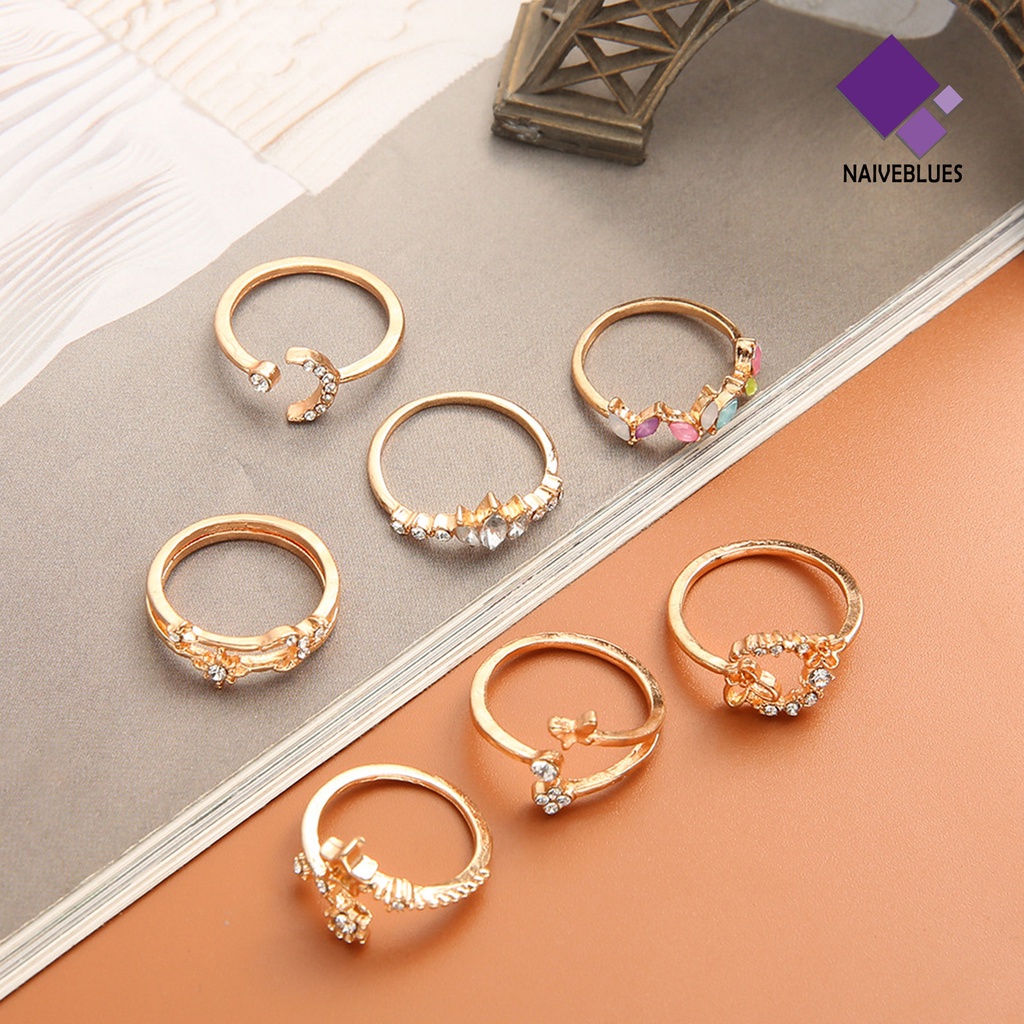 &lt; Naiveblues &gt; 7Pcs Cincin Wanita Nyaman Tidak Mudah Pecah Bunga Ringan Bukaan Untuk Outdoor