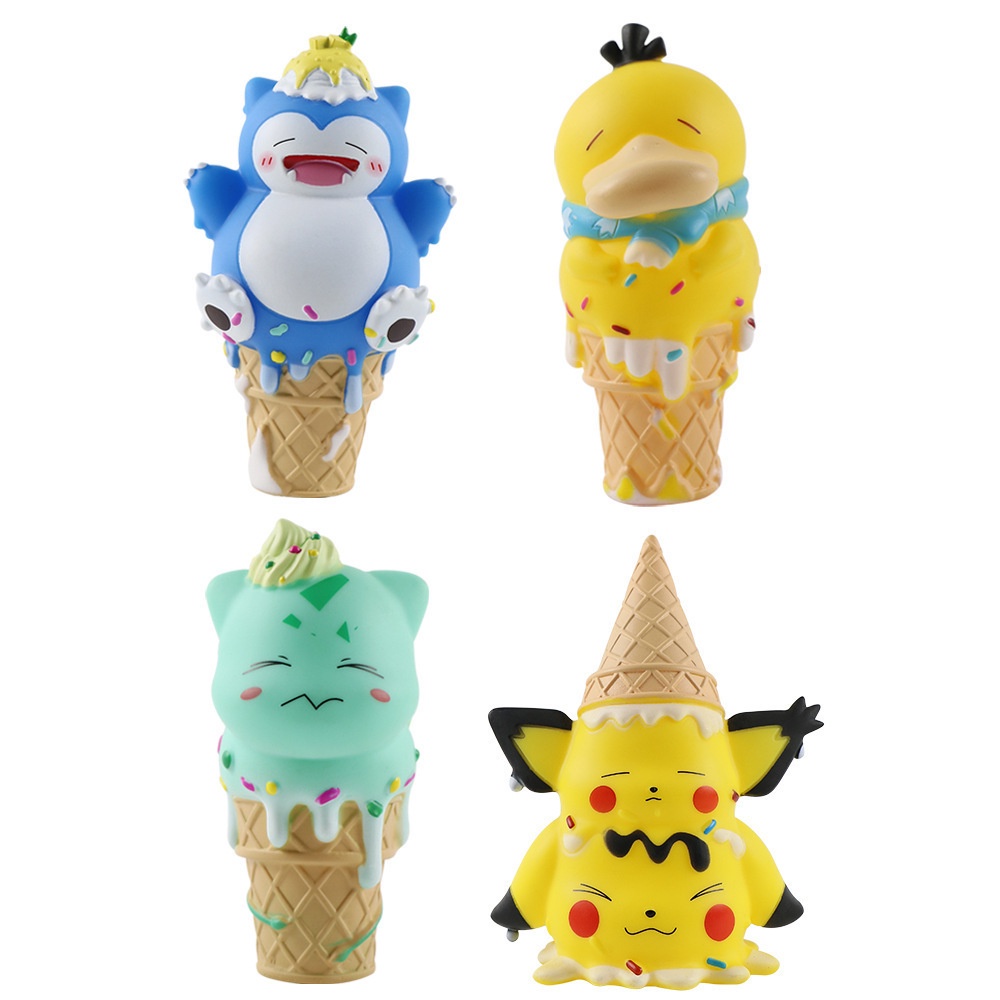 Anime Pokemon Anime Figure Gengar Pikachu Snorlax Psyduck Bulbasaur Karakter Kartun Lucu Ice Cream Figure Styling Mainan