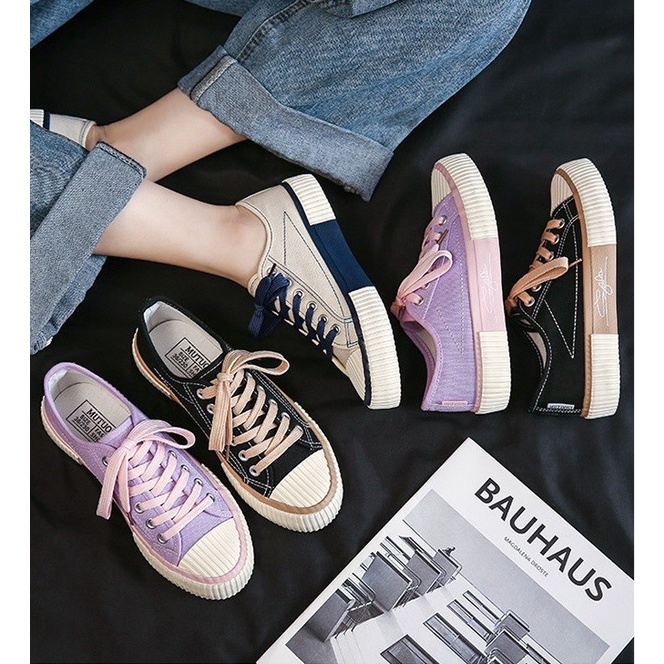 (COD) SH05 Sepatu Kanvas Wanita Gaya Korea Signiture Women Canvas Shoes - purple, 37