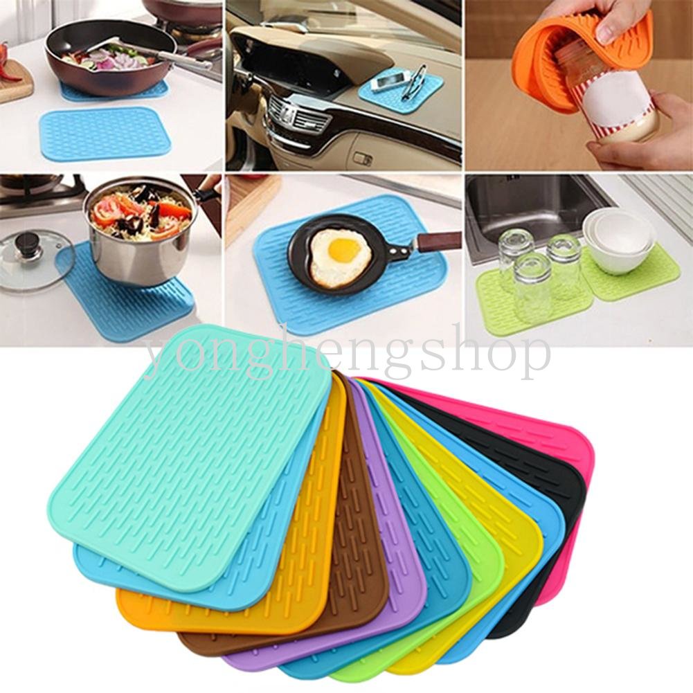 Silikon Anti Panas Panci Pan Holder Pad Tahan Panas Persegi Panjang Alas Meja Makan Non-Slip Coaster Tatakan Drainase Tikar Dish Drying Mat Aksesoris Dapur