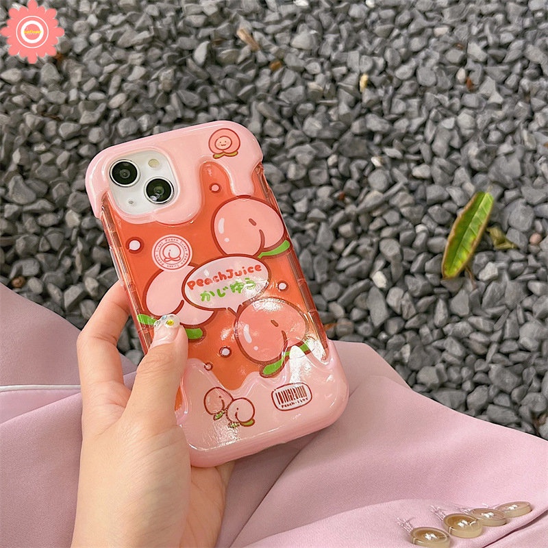 IPHONE Ins Korea Musim Panas Fruits Cute Case Kompatibel Untuk Iphone11 7Plus XR 14 13 12 Pro Max 8Plus 78 Plus X XS Max SE 2020 3D Es Krim Peaches Jeruk Silicon Lembut Penutup Belakang