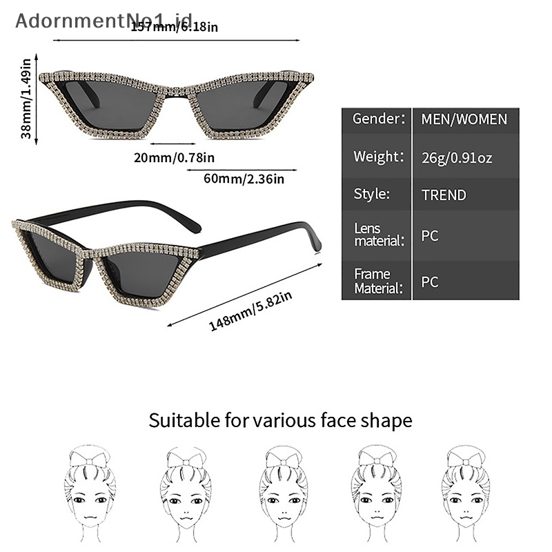 [AdornmentNo1] Fashion Vintage Zirkon Kacamata Hitam Cat Eye Segitiga Frame Sunglasses Eyewear [ID]