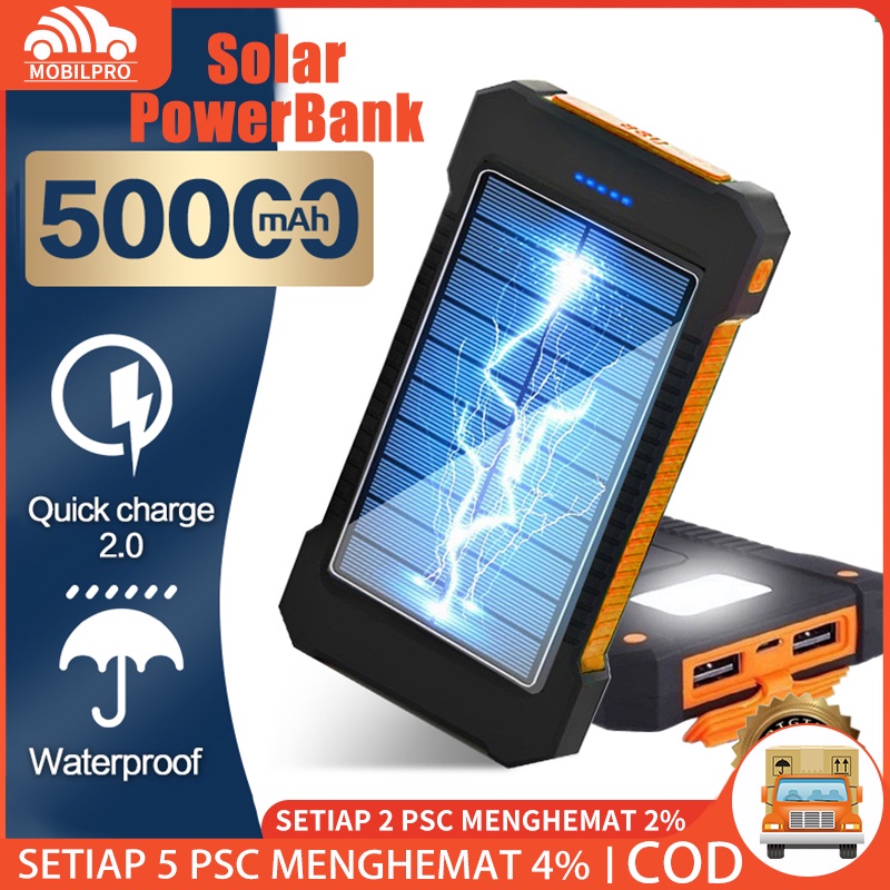 Powerbank Solar 50000 mAH Tenaga Surya Dual USB Portabel Berkapasitas Besar Flashlight Daya Ponsel