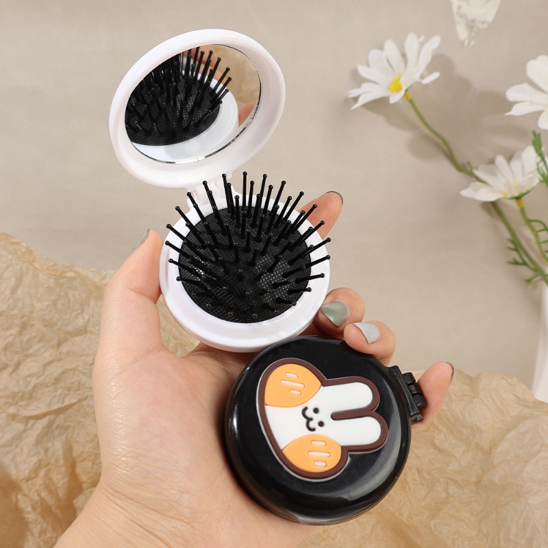 Pijat Kreatif Cermin Lipat Dengan Sisir Portable Kecil Travel Gadis Sikat Rambut Styling Alat Mini Lucu Pocket Mirror