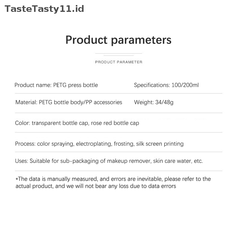 Tastetasty 100ml 200ml Portable Travel Botol Isi Ulang Kosong Plastik Kutek Remover Cairan Tekan Pump Dispenser Bottle.