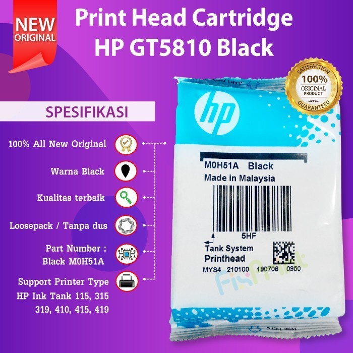 PRINT HEAD HP GT51 DAN GT52 HEAD HP 5810 HP5820 315 319 415 419 115 - Black Only