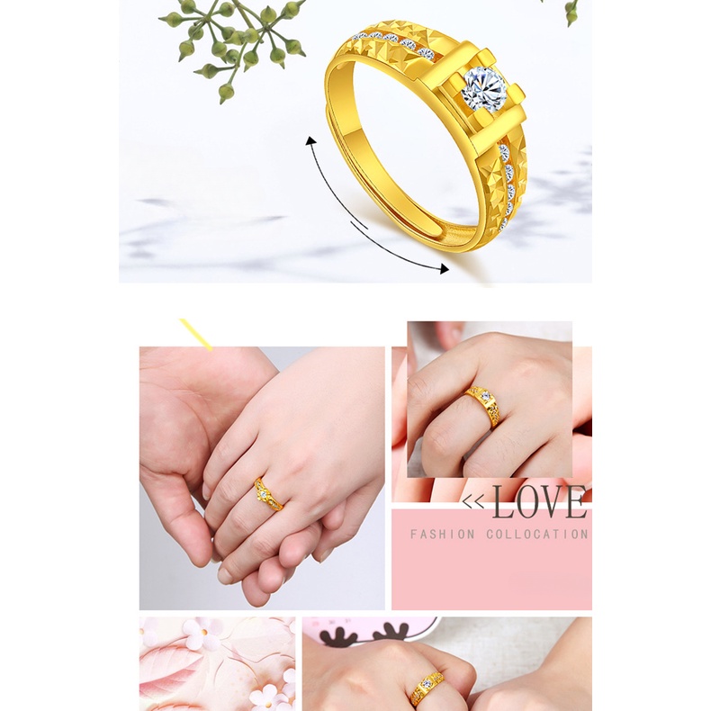 Goldkingdom Aksesoris Perhiasan Fashion Ready Stock Cincin Berlian Lapis Emas Pasangan Cincin Kawin Pria Dan Wanita.