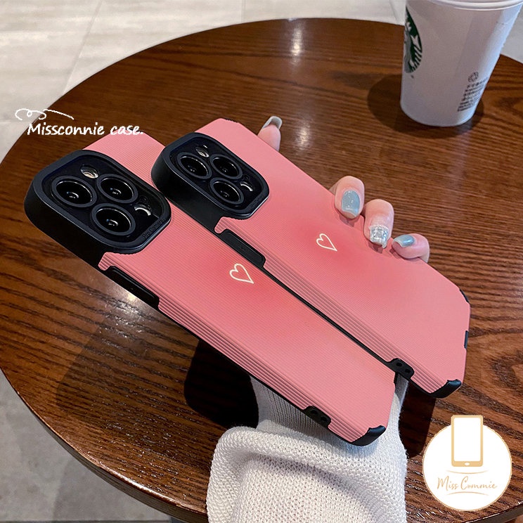 Pink Love Heart Phone Case Untuk iPhone 11 Pro Max X XR 78 Plus XS Max11 12 13 14 Pro Max Mewah Tekstur Kulit Shockproof Silikon Lembut Tpu Penutup Belakang