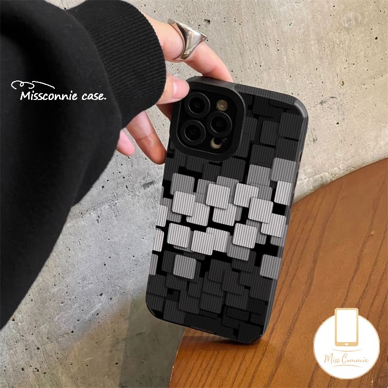 IPHONE Casing Ponsel Kompatibel Untuk Iphone7 8 Plus 14 11 13 12 Pro Max XR X XS Max 7Plus Stiker Tekstur Kulit Mewah Pola Penyambungan Kisi Lembut Tpu Cover