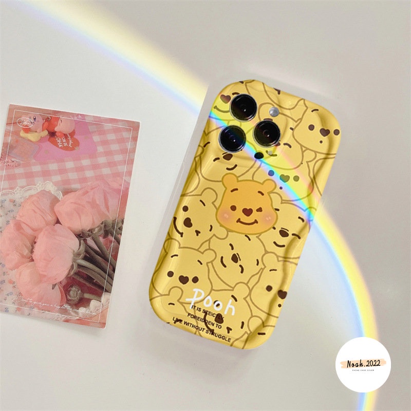 Soft Case Untuk Samsung A14 A24 A04 A13 A03s A12 A03 A32 A50 A04s A52 A51 A23 A21s A20s A02s A50s A30s A20 A11 Cute Winnie Bear Frog 3D Wavy Curved Edge Glossy Airbag Shockproof Case