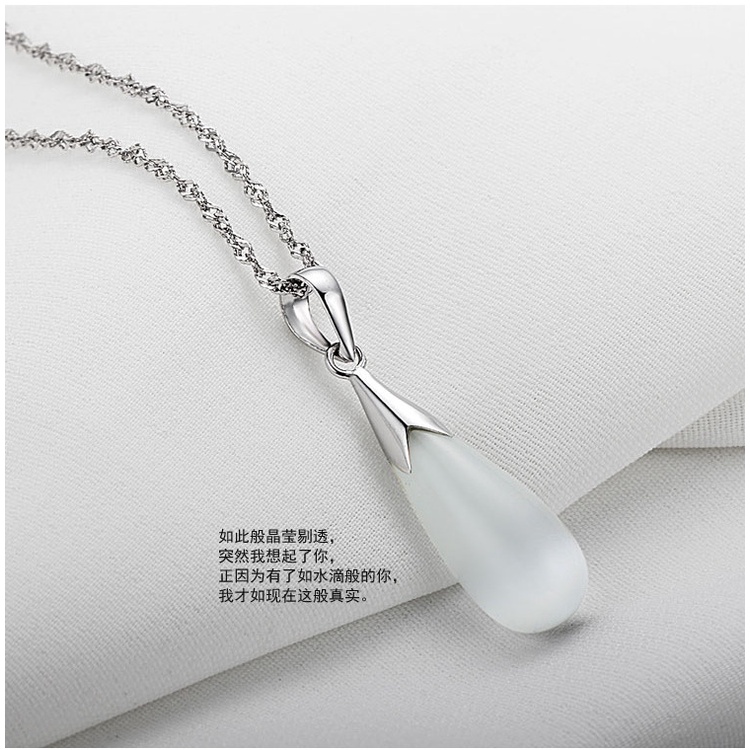 Goldkingdom Aksesoris Perhiasan Fashion Ready Stock Moonstone Opal Tetes Perak Kristal Kalung Liontin