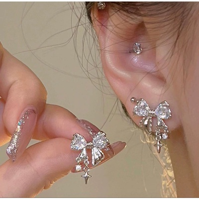 6pcs/set Bow Butterfly Stud Earring Set Anting Perak Kristal Mewah Untuk Aksesoris Perhiasan Wanita