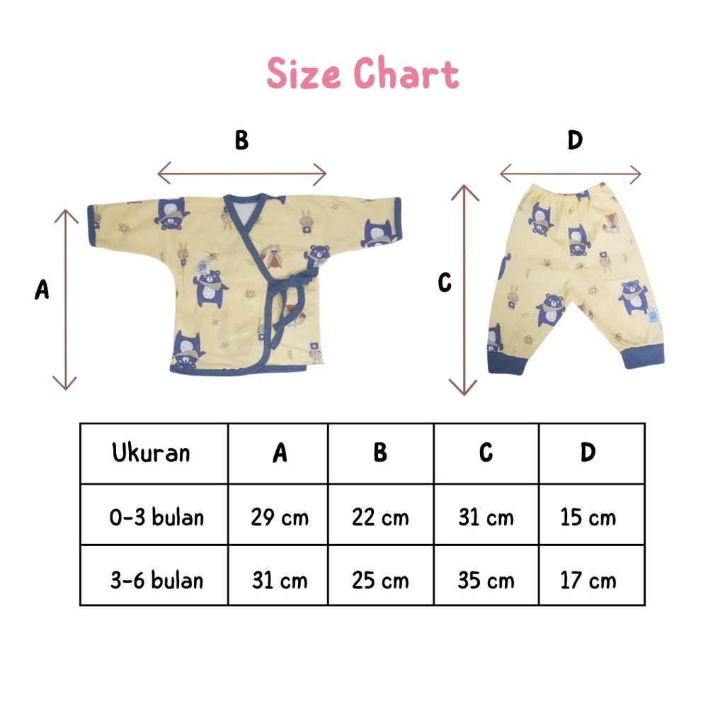 Kimono Panjang Set Nary Baby Print - Set Kimono Bayi Lengan Panjang Celana Panjang 0-3 3-6 bulan