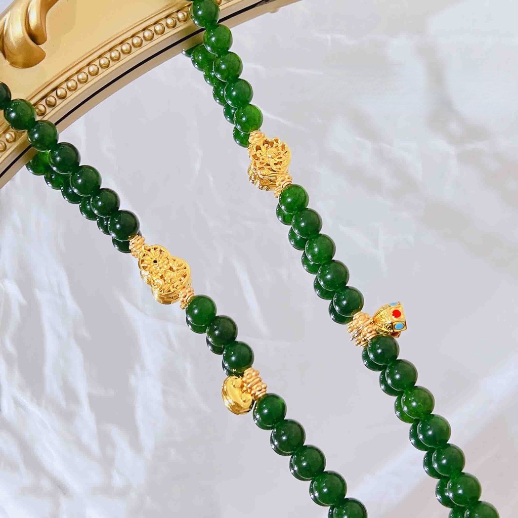 Goldkingdom Fashion Perhiasan Aksesoris Ready Stock Emerald Pearl Tag Kalung Multi-Cincin Gelang Emas Placer Aksesoris Ruyi Gelang Kalung Perempuan