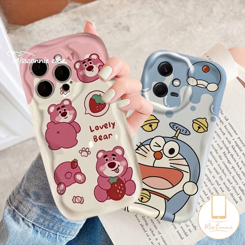 Case Pasangan Untuk Redmi Note10 11 11s 10s 10Pro 10 Pro Max Plus Redmi 10C 9T 9C 10 9A 9 A1 10A 9C NFC A2 POCO M3 Kartun Doraemon Strawberry Bear Manyo 3D Wavy Curved Edge Cover