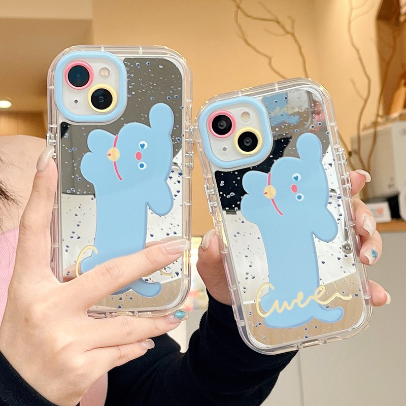 【Ice Cream Mirror】Soft Case IPhone 11 12 13 14 Pro Max Women's Gift Cute Blue Pet Puggy Dog Clear Phone Case Make up