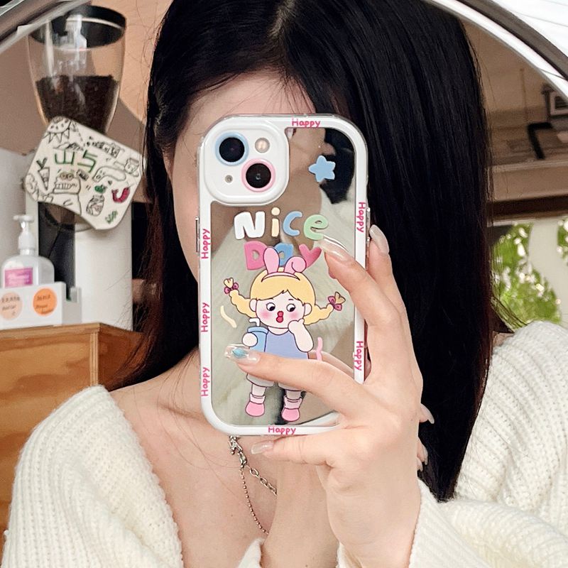 【Ice Cream Mirror】Happy Nice Day Girl Soft Case IPhone 11 12 13 14 Pro Max Women's Gift Cute Phone Case Make up