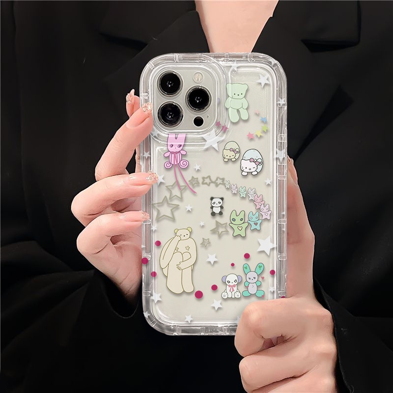 IPHONE Casing Ponsel Lembut Lucu Kompatibel Untuk Iphone14 13 12 11 Pro XS Max X XR 8 7 Plus Casing Transparan Silikon TPU Shockproof Anti Pecah Cover