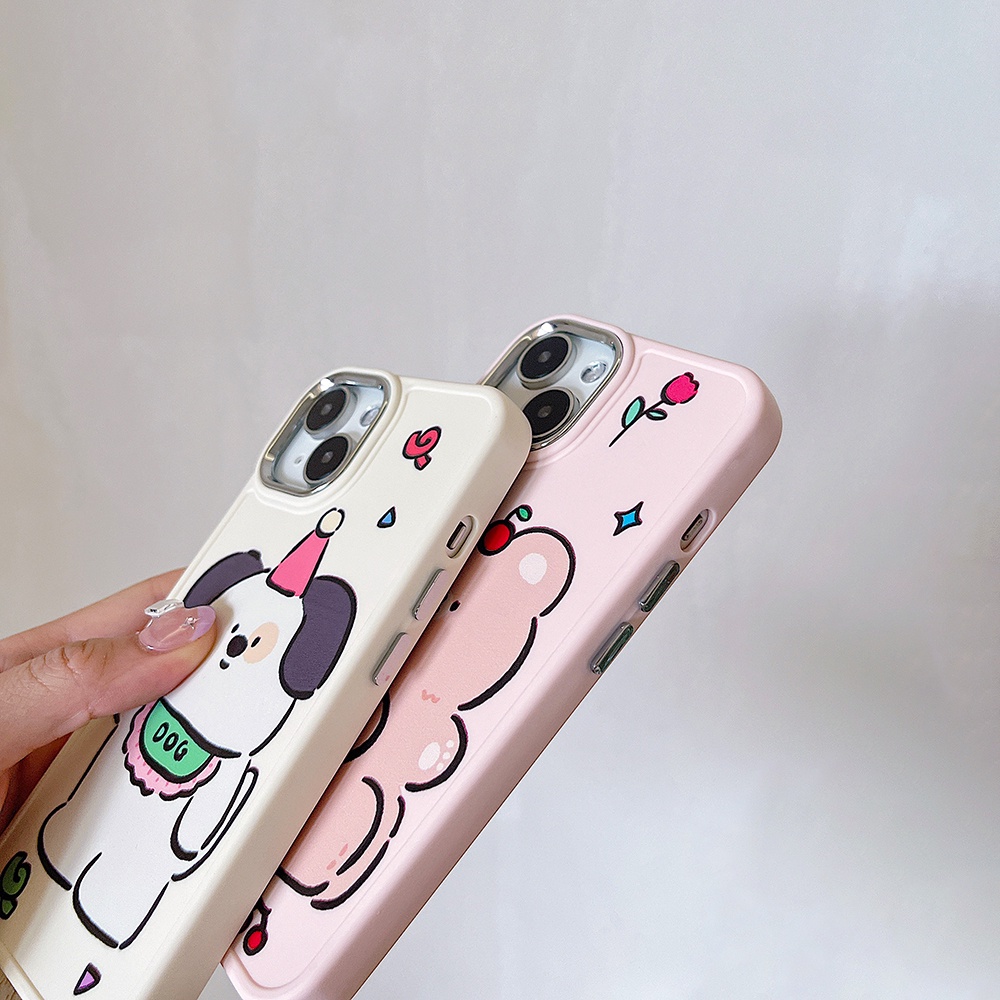 Metal Len Matte IPhone Case Kompatibel Untuk Iphone11Topi Kartun Kelinci Beruang Coklat14 Pro Max Casing Ip13 Pro Max Iphone12 Case Lembut TPU Belakang Ponsel Cover