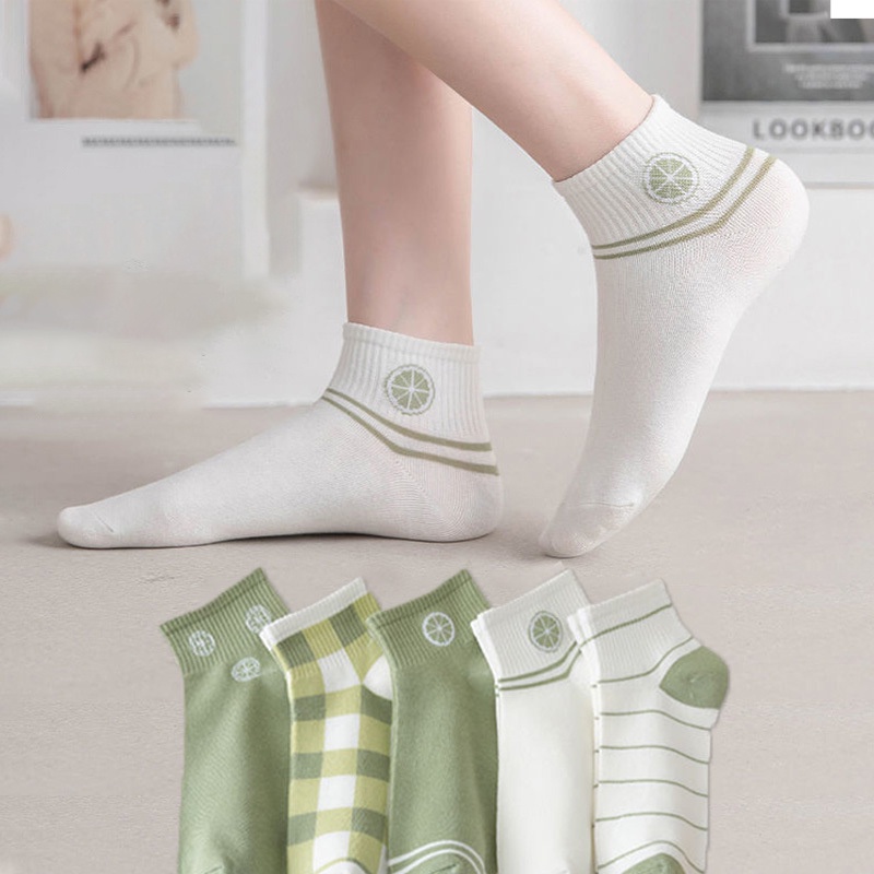 FASHION FAIR - D2031 Kaos Kaki Wanita Motif Lime / K5694 Kaos Kaki Pendek Japanese Ankle Socks / Kaos Kaki Karakter Lemon Hijau Semata Kaki