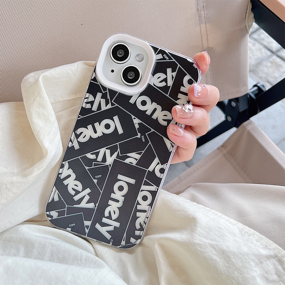 Casing IPhone Kompatibel Untuk Iphone11Huruf Hitam Bergaya14 Pro Max13 Pro Max12 IPhone X XS XR 78 Plus Dapat Dilepas 3in1 Lembut TPU Back Phone Cover