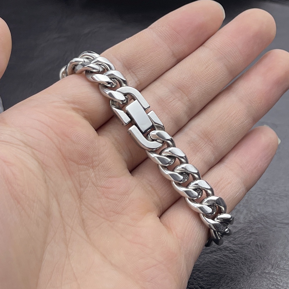 Hiphop Kuba Rantai Vintage Perak Titanium Steel Gelang Pasangan